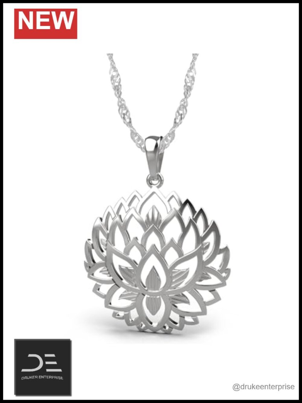 925 Sterling Silver Lotus Pendant Necklace 20in Boho Spiritual Jewelry Women